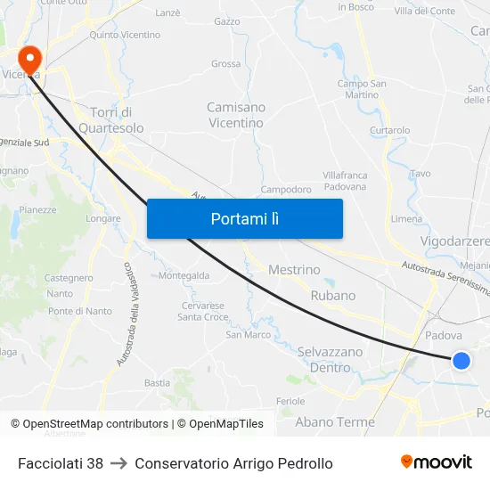 Facciolati 38 to Conservatorio Arrigo Pedrollo map