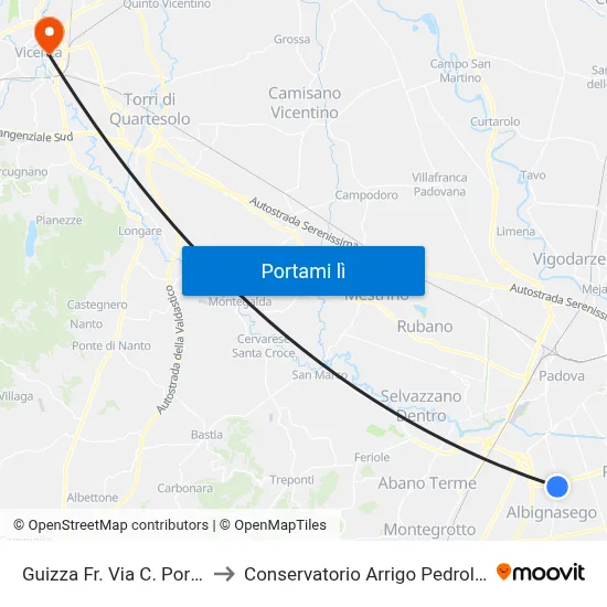 Guizza Fr. Via C. Porta to Conservatorio Arrigo Pedrollo map