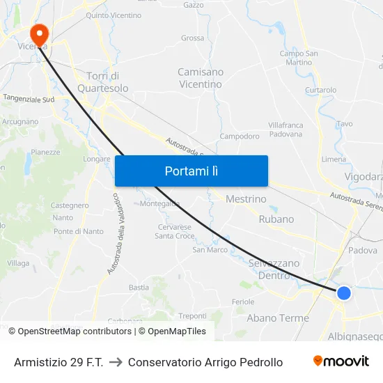 Armistizio 29 F.T. to Conservatorio Arrigo Pedrollo map