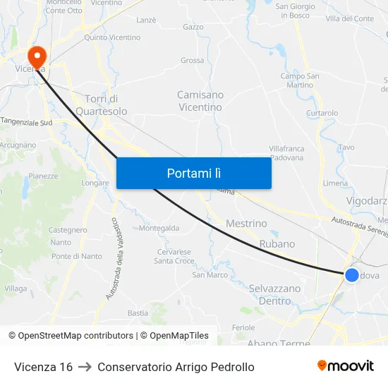 Vicenza 16 to Conservatorio Arrigo Pedrollo map