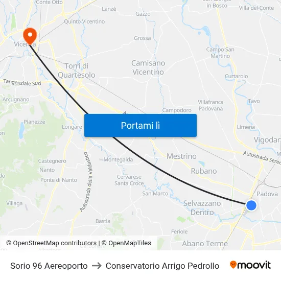 Sorio 96 Aereoporto to Conservatorio Arrigo Pedrollo map
