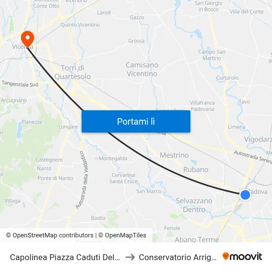 Capolinea Piazza Caduti Della Resistenza to Conservatorio Arrigo Pedrollo map