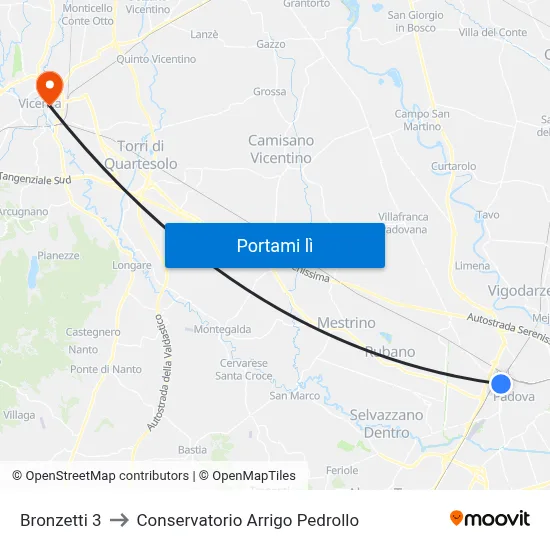 Bronzetti 3 to Conservatorio Arrigo Pedrollo map