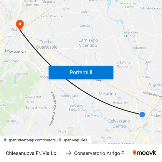 Chiesanuova Fr. Via Lombroso to Conservatorio Arrigo Pedrollo map