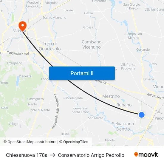 Chiesanuova 178a to Conservatorio Arrigo Pedrollo map