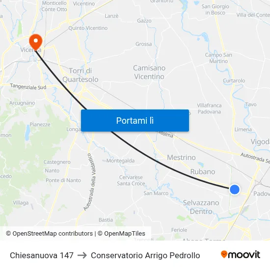 Chiesanuova 147 to Conservatorio Arrigo Pedrollo map