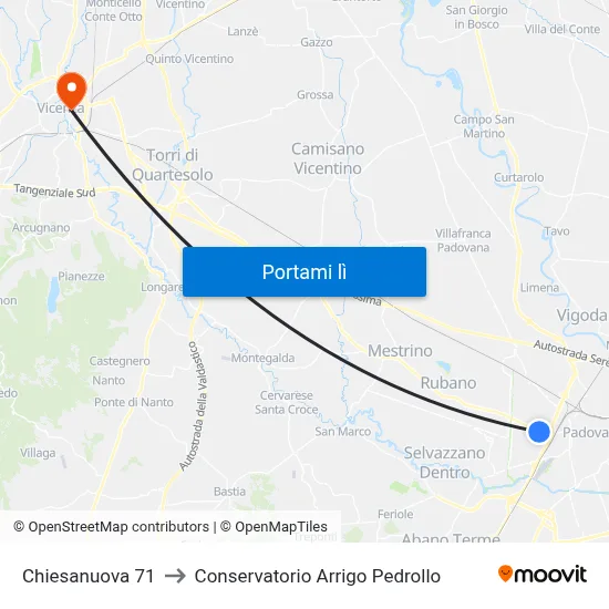 Chiesanuova 71 to Conservatorio Arrigo Pedrollo map