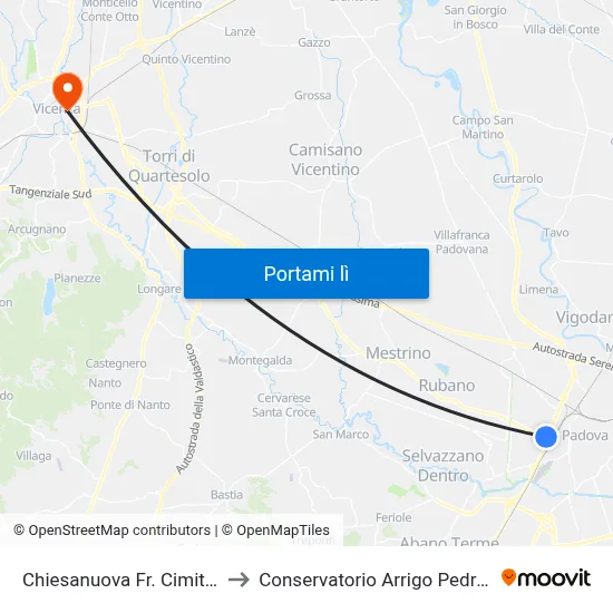 Chiesanuova Fr. Cimitero to Conservatorio Arrigo Pedrollo map