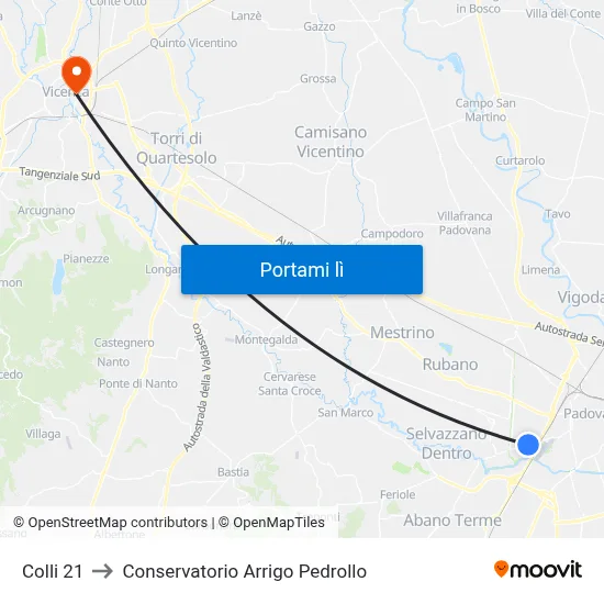 Colli 21 to Conservatorio Arrigo Pedrollo map