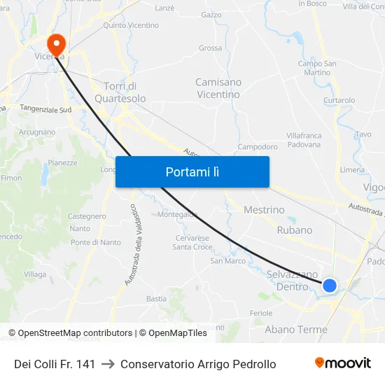 Dei Colli Fr. 141 to Conservatorio Arrigo Pedrollo map