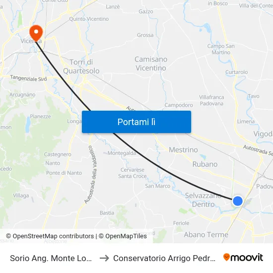 Sorio Ang. Monte Lozzo to Conservatorio Arrigo Pedrollo map