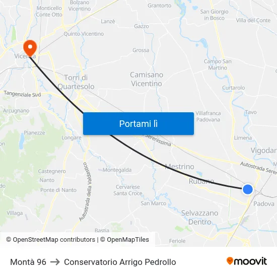 Montà 96 to Conservatorio Arrigo Pedrollo map