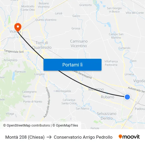 Montà 208  (Chiesa) to Conservatorio Arrigo Pedrollo map