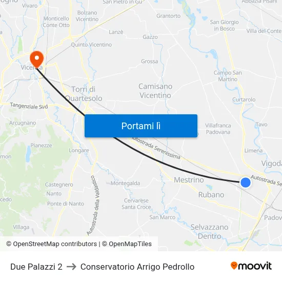 Due Palazzi 2 to Conservatorio Arrigo Pedrollo map