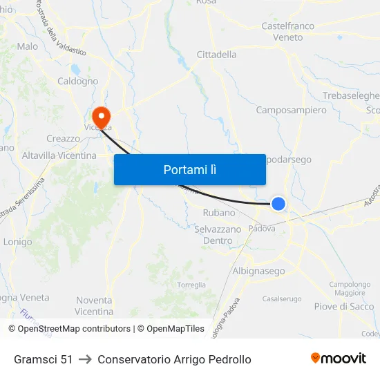 Gramsci 51 to Conservatorio Arrigo Pedrollo map