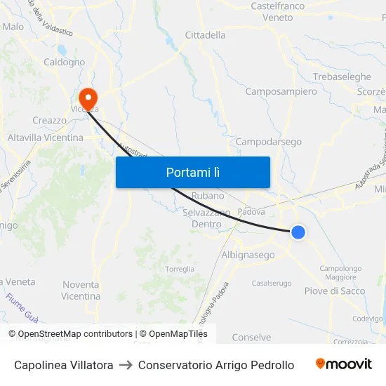 Capolinea Villatora to Conservatorio Arrigo Pedrollo map