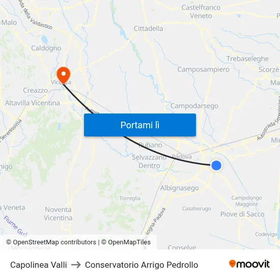 Capolinea Valli to Conservatorio Arrigo Pedrollo map