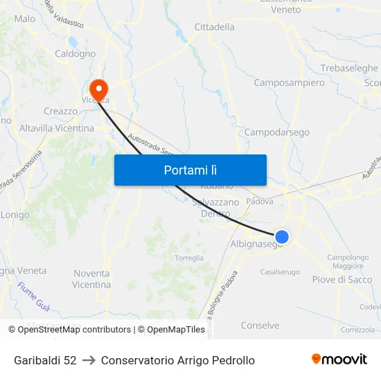 Garibaldi 52 to Conservatorio Arrigo Pedrollo map