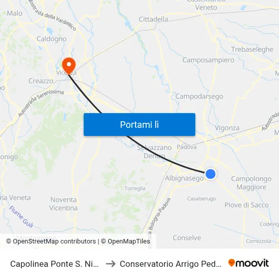 Capolinea Ponte S. Nicolò to Conservatorio Arrigo Pedrollo map