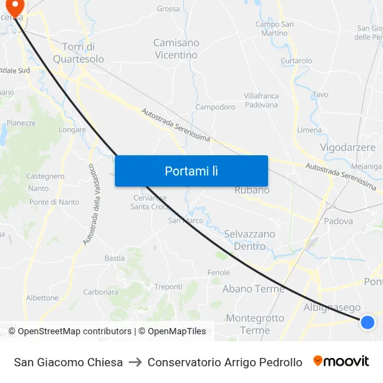 San Giacomo Chiesa to Conservatorio Arrigo Pedrollo map