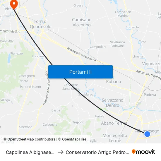 Capolinea Albignasego to Conservatorio Arrigo Pedrollo map