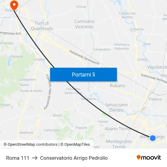 Roma 111 to Conservatorio Arrigo Pedrollo map