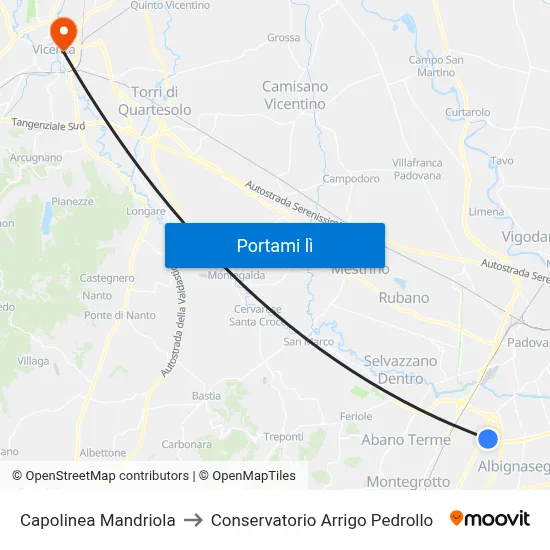 Capolinea Mandriola to Conservatorio Arrigo Pedrollo map