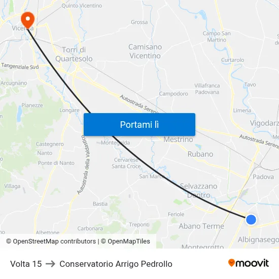 Volta 15 to Conservatorio Arrigo Pedrollo map