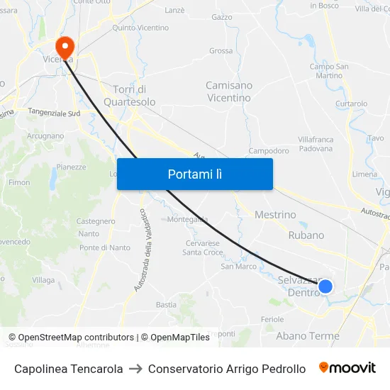 Capolinea Tencarola to Conservatorio Arrigo Pedrollo map
