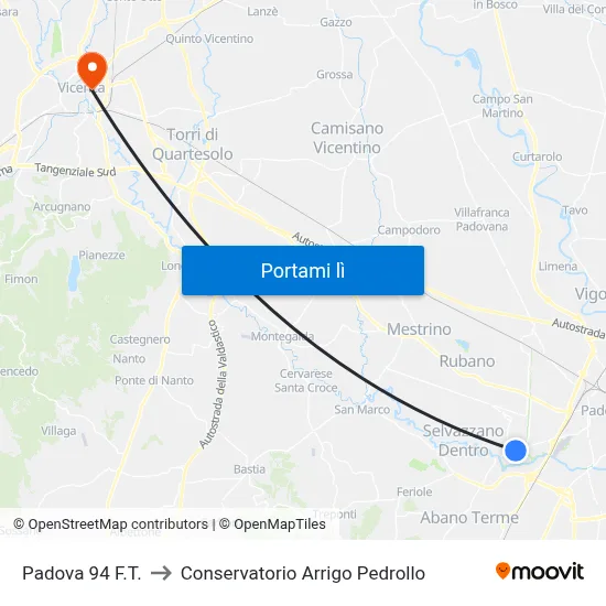 Padova 94 F.T. to Conservatorio Arrigo Pedrollo map