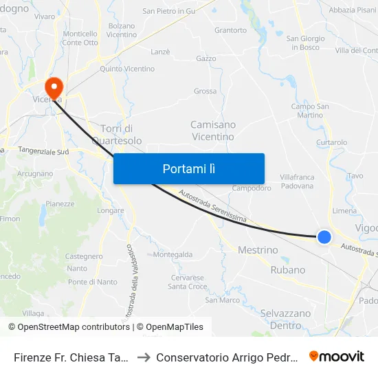 Firenze Fr. Chiesa Taggì to Conservatorio Arrigo Pedrollo map