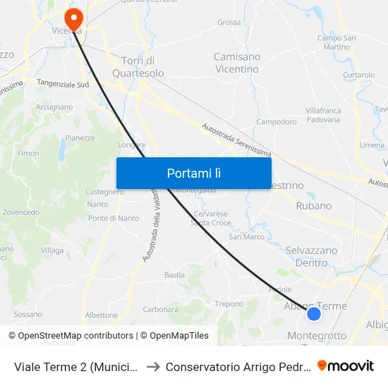Viale Terme 2 (Municipio) to Conservatorio Arrigo Pedrollo map