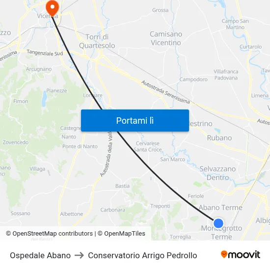 Ospedale Abano to Conservatorio Arrigo Pedrollo map