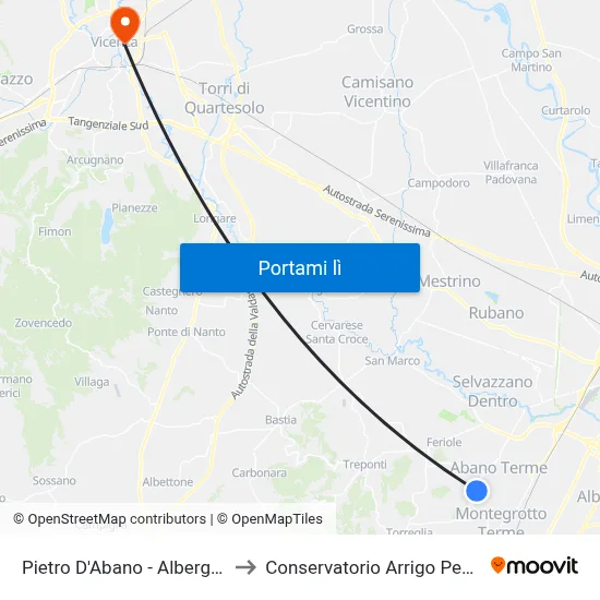 Pietro D'Abano - Alberghiero to Conservatorio Arrigo Pedrollo map