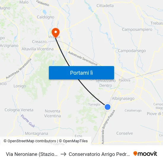 Via Neroniane (Stazione) to Conservatorio Arrigo Pedrollo map