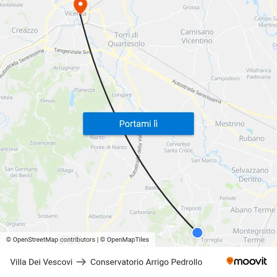 Villa Dei Vescovi to Conservatorio Arrigo Pedrollo map