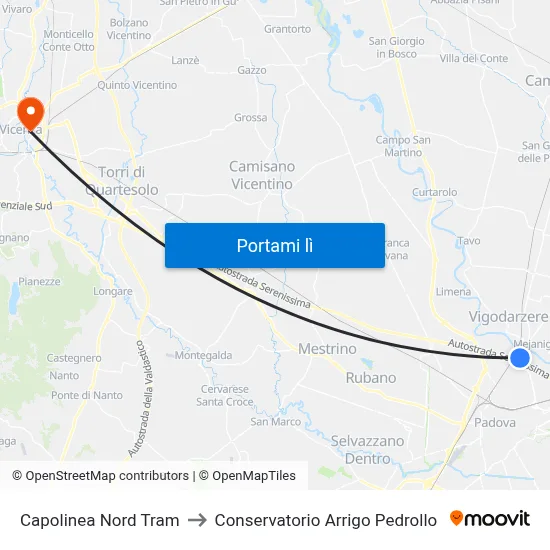 Capolinea Nord Tram to Conservatorio Arrigo Pedrollo map