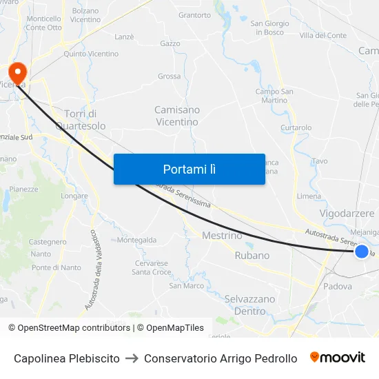 Capolinea Plebiscito to Conservatorio Arrigo Pedrollo map