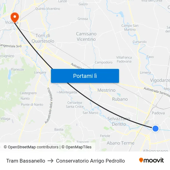 Tram Bassanello to Conservatorio Arrigo Pedrollo map