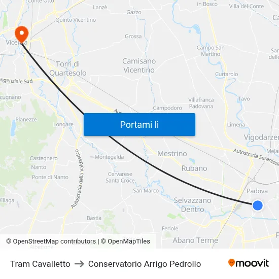 Tram Cavalletto to Conservatorio Arrigo Pedrollo map