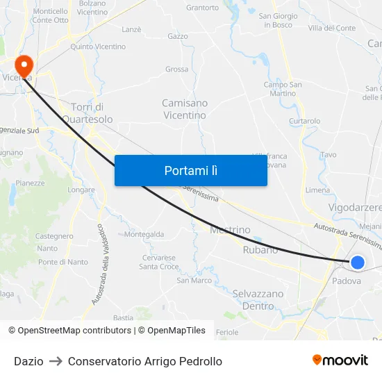Dazio to Conservatorio Arrigo Pedrollo map