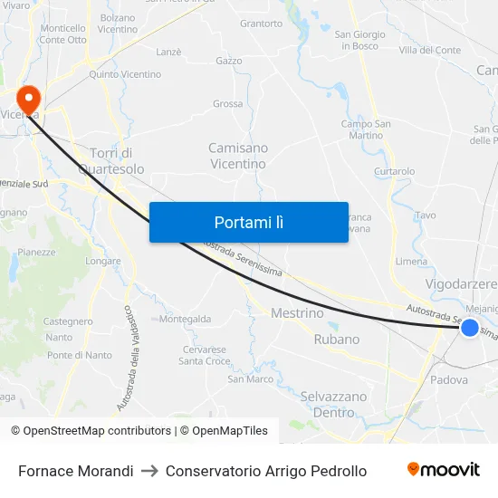 Fornace Morandi to Conservatorio Arrigo Pedrollo map