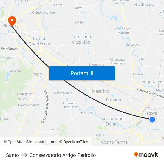 Santo to Conservatorio Arrigo Pedrollo map
