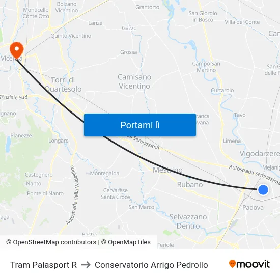 Tram Palasport R to Conservatorio Arrigo Pedrollo map