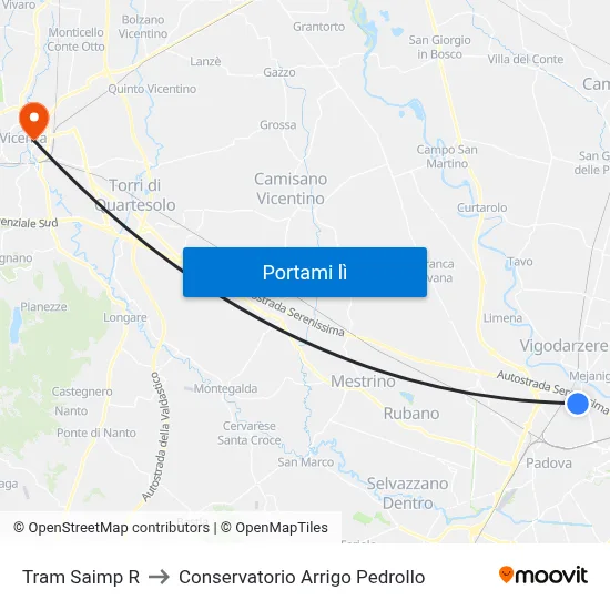 Tram Saimp R to Conservatorio Arrigo Pedrollo map
