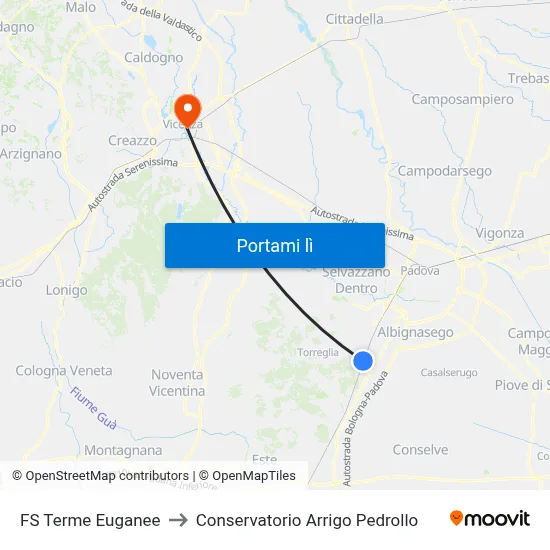 FS Terme Euganee to Conservatorio Arrigo Pedrollo map