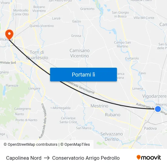 Capolinea Nord to Conservatorio Arrigo Pedrollo map