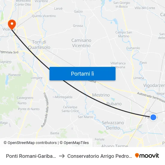 Ponti Romani-Garibaldi to Conservatorio Arrigo Pedrollo map