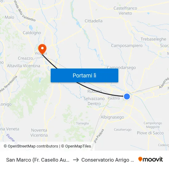San Marco (Fr. Casello Autostrada) to Conservatorio Arrigo Pedrollo map