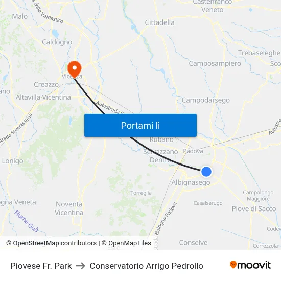 Piovese Fr. Park to Conservatorio Arrigo Pedrollo map